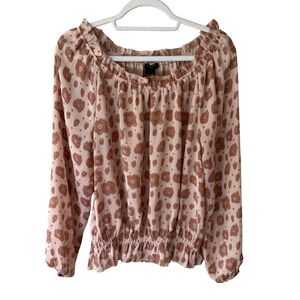 Ann Taylor Cream and Brown Patterned Blouse Size M Boho Romantic Floral Spring